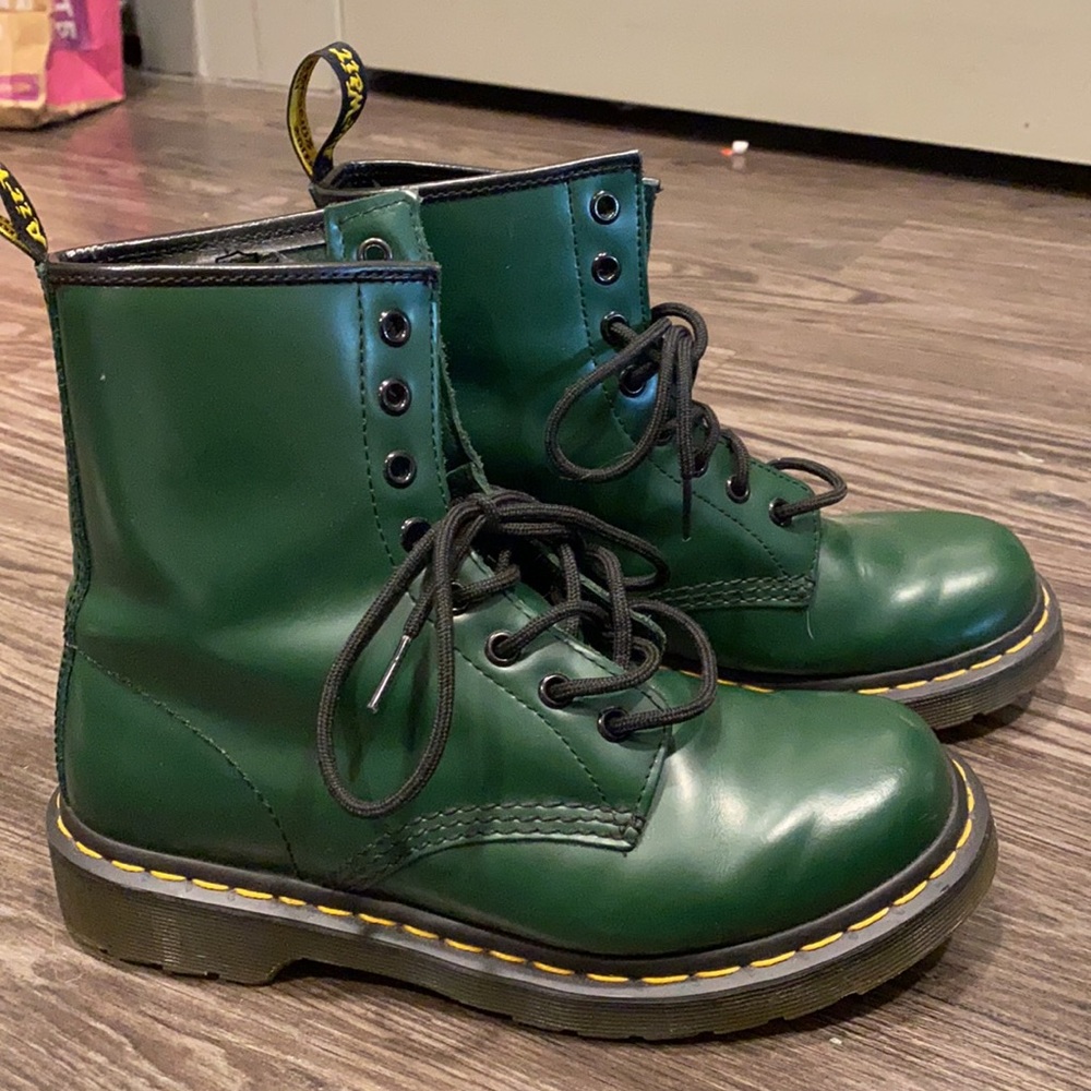 Dr Martens Green AirWair Smooth Leather Boots